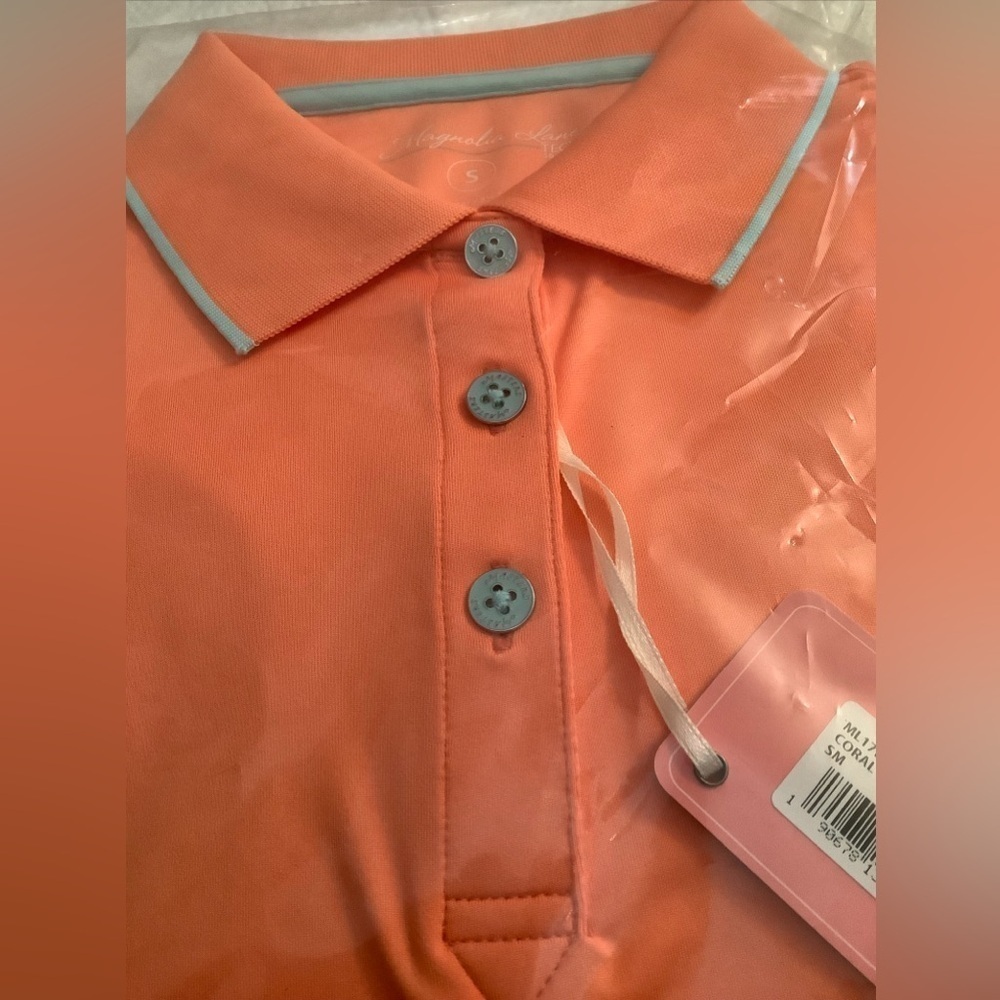 Magnolia Lane Tech UPF 50+ Golf Polo Shirt in Coral Color​​​​​​​ - Picture 7 of 7